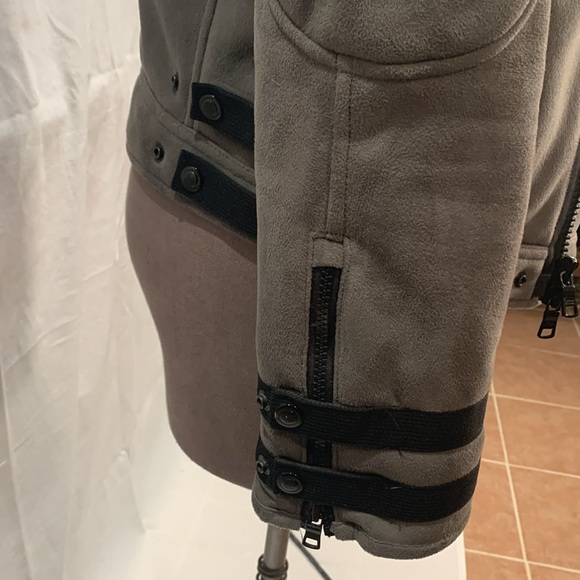 A/X Armani Exchange Faux Suede / Faux Fur Moto leather jacket olive green Size M - Picture 4 of 8